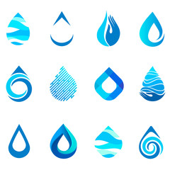 Water drop icon set. Vector logo design template.