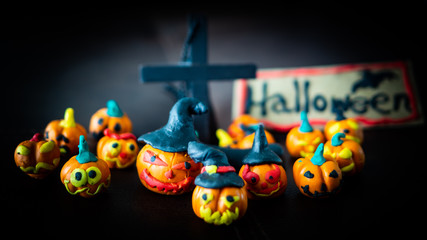 Pumpkin ghost be an army on the night of darkness(It is a molding job from oil clay), Concept Halloween night.