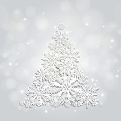 Christmas and New Years silver background with Tree