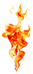 magiczny ogień - płonący czerwono-pomarańczowy gorący płomień - ogniste elementy na białym tle - 232920384