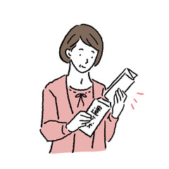 遺言状をあける中年女性　イラスト