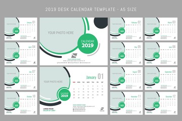 Desk Calendar 2019 template A5 Size 