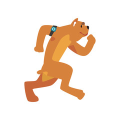 Dog running with smart watch, cute animal cartoon character with modern gadget vector Illustration on a white background