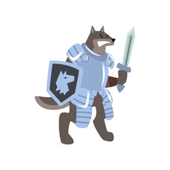 Knight dog character with shield and sword vector Illustration on a white background
