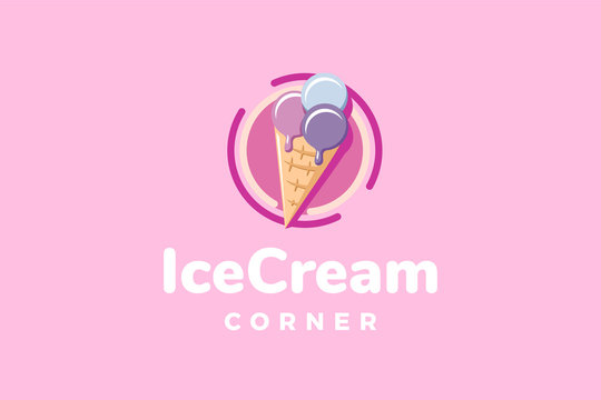 Ice cream corner logo template with type of pictorial logo inspiration. Can use for corporate brand identity, cafe, shop, food trucks and restaurant