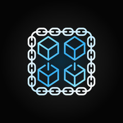 Chain with cubes blue linear icon. Blockchain vector sign