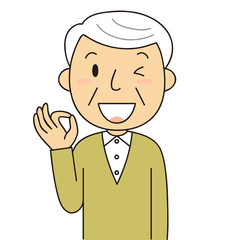 シニア　男性　okポーズをするおじいちゃん　二頭身