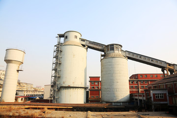 cylinder shape cylinder material storehouse building exterior in the Kailuan national mine park, on January 2, 2014, tangshan city, hebei province, China.