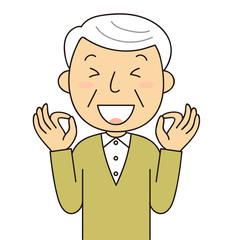 シニア　男性　OKポーズをするおじいちゃん　二頭身