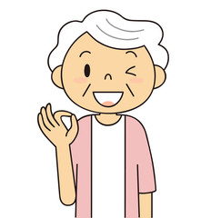 シニア　女性　OKポーズをするおばあちゃん　二頭身