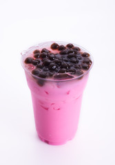 color of  tea with bubble in plastic glass with white background,bubble milk tea