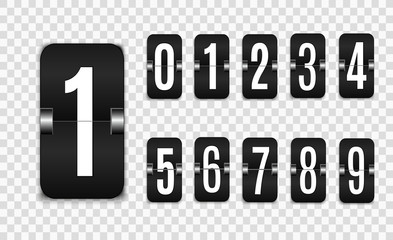 Mechanical scoreboard. Set of numbers isolated on transparent background. Hour counter Retro vintage countdown design with time. Numbers. Vector templat