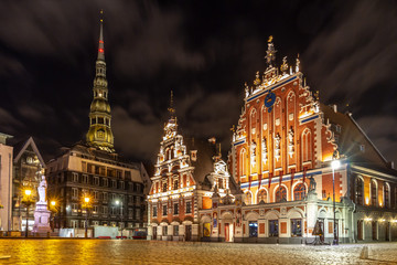 night view of House of the Blackheads in Riga