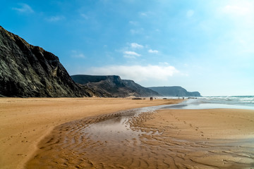 Summer Ocean Beach And Mountains Landscape In Portugal