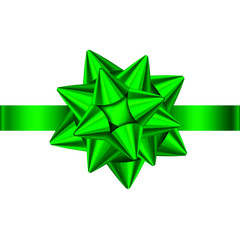 Obraz premium Green gift ribbon and bow for Christmas, New Year decoration.