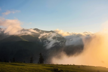 clouds before sunset in the mountains