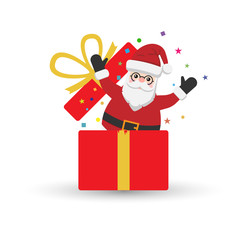 Happy Santa Claus icon in present box isolated on white background. Vector illustration.
