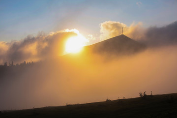 sunset over mountians in bakhmaro