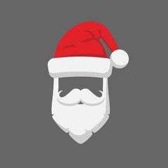 Santa Claus hat and beard template icon isolated on white background. Vector illustration.