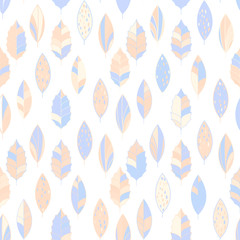 Seamless pattern indigo blue outline leaves. Vector foliage design