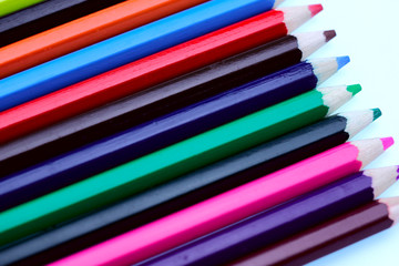 Image of colored pencils. Background, Texture, Close-up, cropped shot. . The concept of education and hobbies.