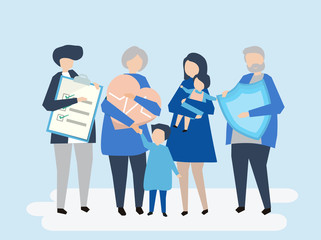 Obraz premium Characters of an extended family with healthcare illustration