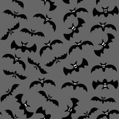 Seamless Pattern with Bats. Cartoon Halloween Bats for Your Design, Game, Website, Card. Vector Illustration.