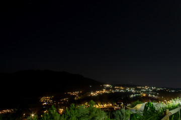 Scenic lighting of the villa and the night sky at Khao Kho of phetchabun , Thailand.