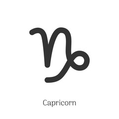 Capricorn zodiac sign isolated on white background. Star sign for astrology horoscope. Zodiac line stylized symbol. Astrological calendar pictogram, horoscope constellation vector illustration.