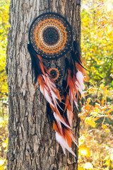 Handmade dream catcher with feathers threads and beads rope hanging