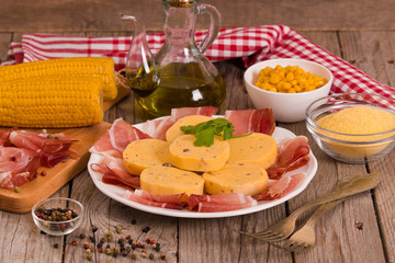 Speck ham and polenta. 