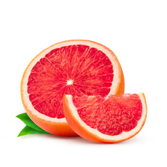 Grapefruit with leaf isolated on white background. With clipping path. Full depth of field.