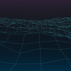 Obraz premium Wireframe polygonal landscape. Mountains with connected lines and dots. Vector illustration.