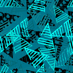 Abstract seamless pattern for girls,boys.Creative vector background with hearts, triangle, geometric figures.Funny wallpaper for textile and fabric.Fashion style.Colorful bright Pink, yellow, purple