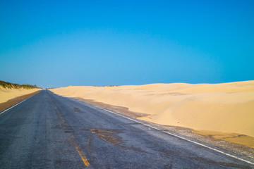 Fototapeta premium A long way down the road of South Padre Island, Texas