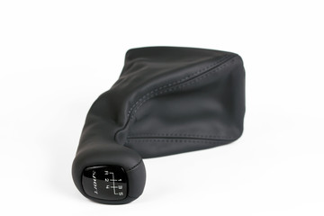 Six speed gear shift in car . Gear transmission. Isolated spare auto parts.