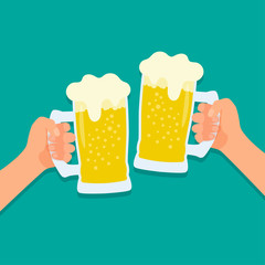 Two hands holding beer glasses