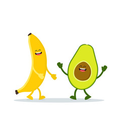 Cute happy banana and avocado