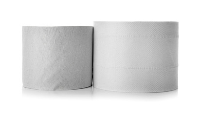 Rolls of toilet paper on white background