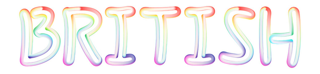 British - beautiful text written on white background