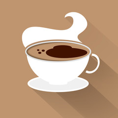 Cup of coffee top view. flat style with shadow