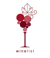 Wine glass. Wineglass and vine with leaf. Linear illustration for the menu, tasting, wine list. Vector illustration.