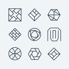 Set of the linear design elements, emblems, labels and signs. Vector illustration.