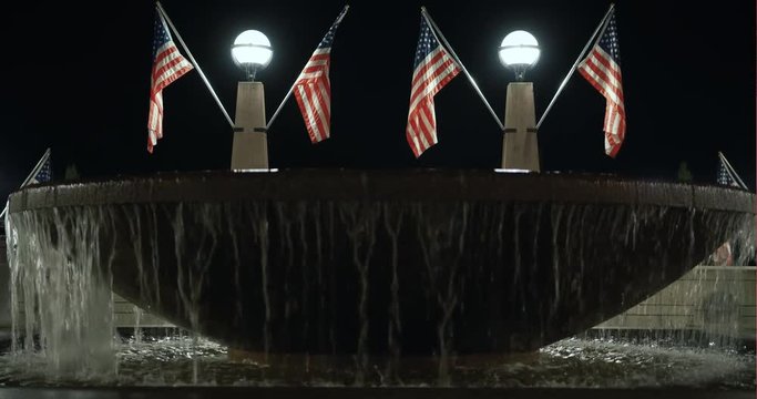 Park Fountain and American Flags Veterans Day Display