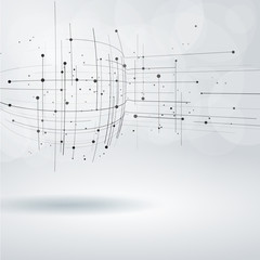 Abstract design element. Wireframe object with lines and dots. Vector illustration.