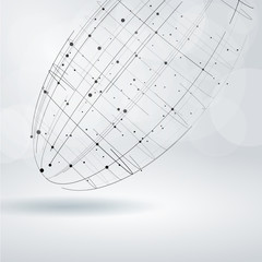 Abstract design element. Wireframe object with lines and dots. Vector illustration.