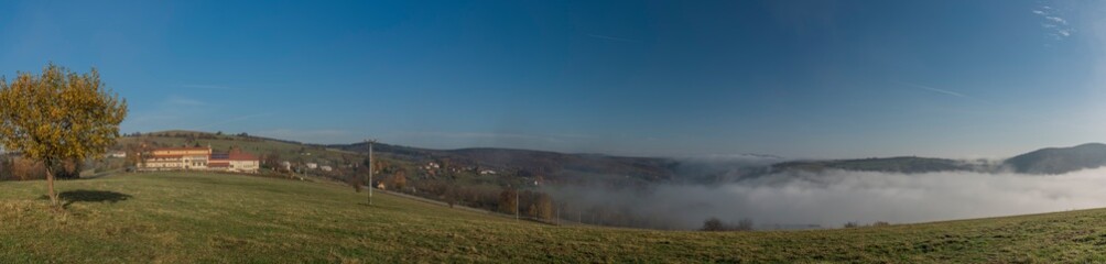 Fototapeta na wymiar Nice morning with inversion in valley near Zitkova village