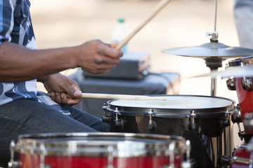 Fototapeta na wymiar Drummer Playing Drums