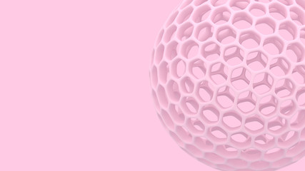 3d spheres with holes. Perforated balls background. Abstract wallpaper. Flying bubbles. Trendy modern illustration. 3d rendering. Cell. Pastel colors. Poster backdrop.