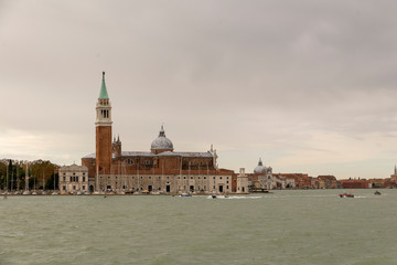 Obraz premium VENICE, ITALY- OCTOBER 30, 2018: Church of San Giorgio Maggiore. Set on an island, an art-filled, bright white church by Palladio giving Venice views from its tower.